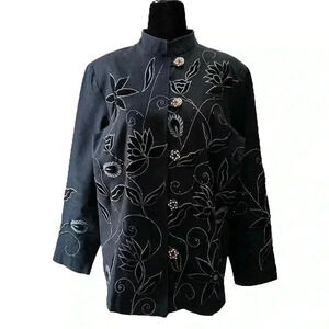 Allure Blazer Beaded Embroidered Button Front Jacket Black Size  Small